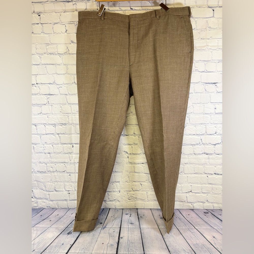 Ralph Lauren Collection Purple Label Tan Brown Houndstooth Cuffed Pants Size 40